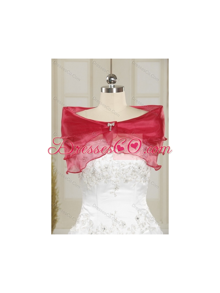 In Stock Strapless Beaded Floor Length Quinceanera Dress in Red