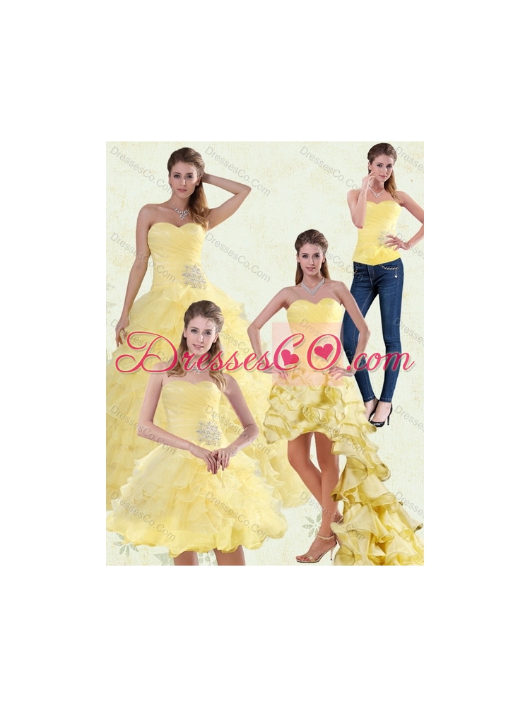 Brand New Yellow Beading and Ruffles In Stock Quinceanera Dress for