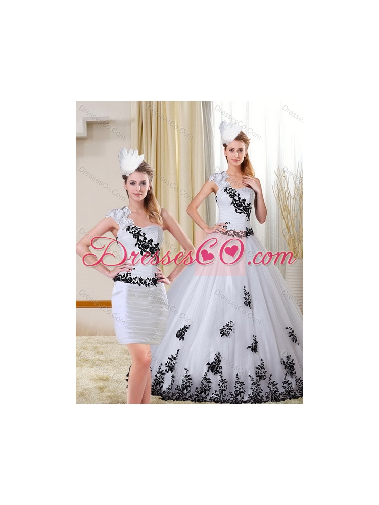 Detachable  One Shoulder White and Black Quinceanera Skirts with Appliques