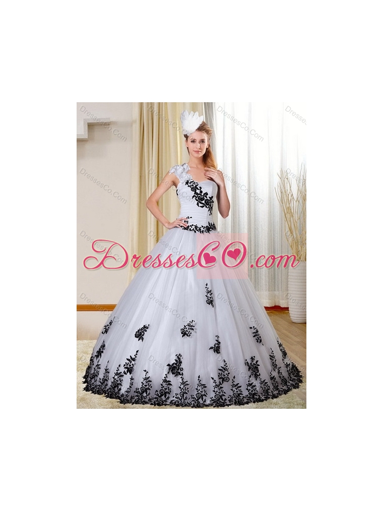Detachable  One Shoulder White and Black Quinceanera Skirts with Appliques