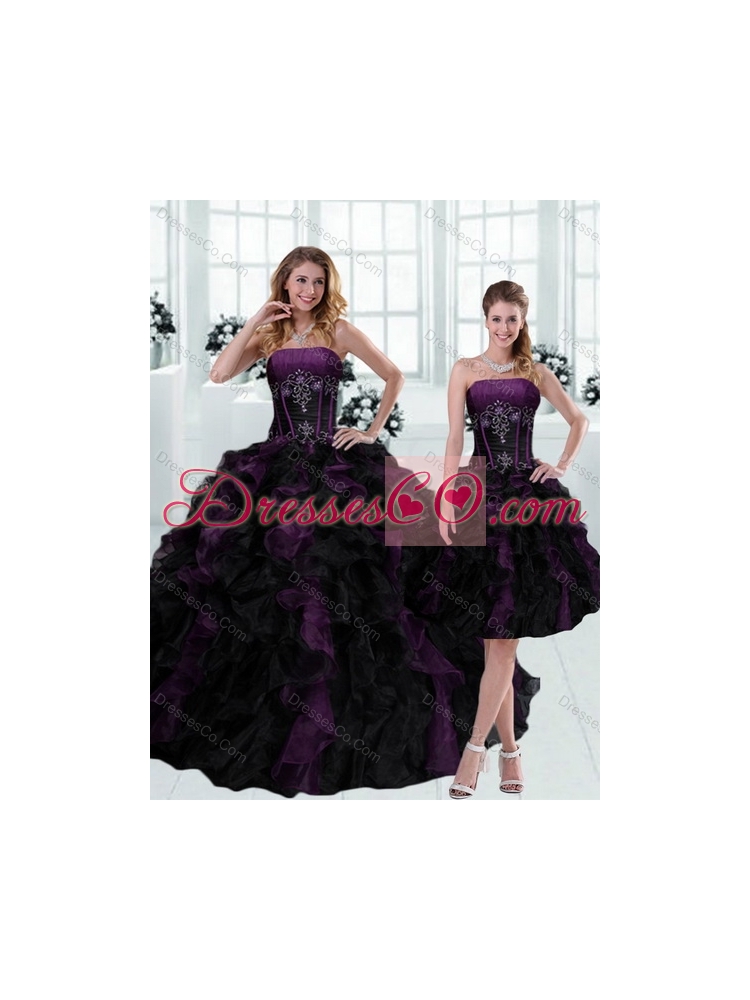 Detachable  Strapless Multi Color Ruffled Quinceanera Skirts with Beading