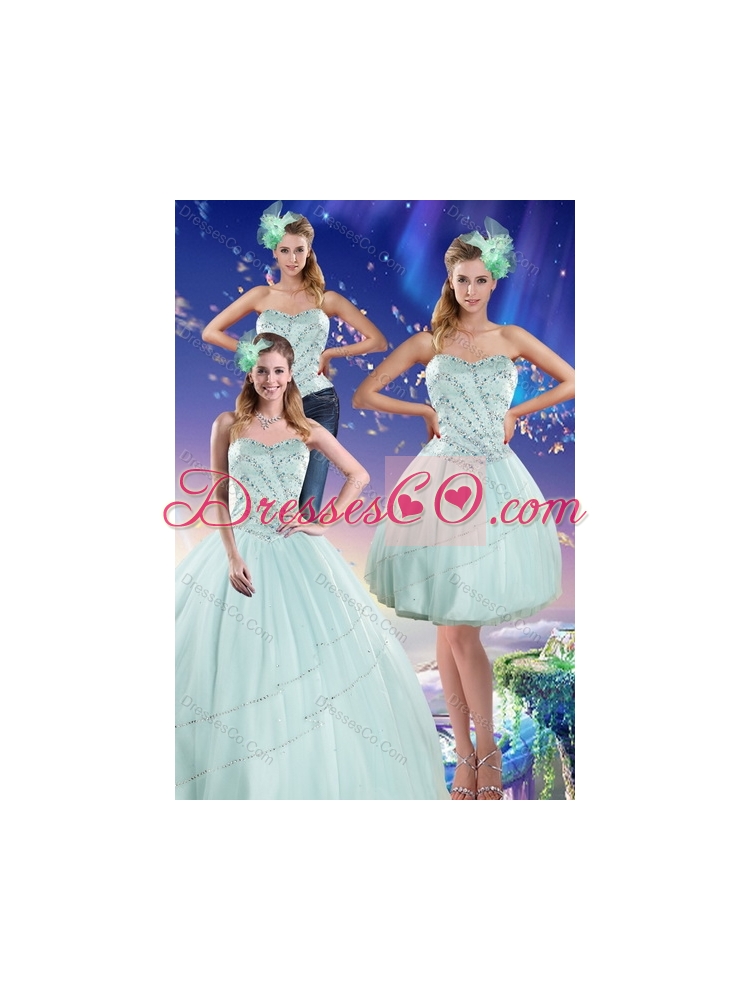 Detachable Apple Green Strapless  Quinceanera Skirts with Beading