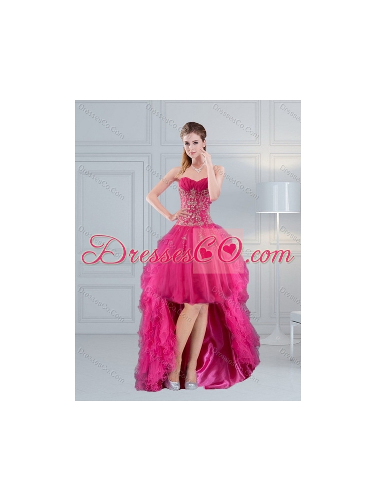 In Stock  Hot Pink Quinceanera Dress with Appliques and Beading