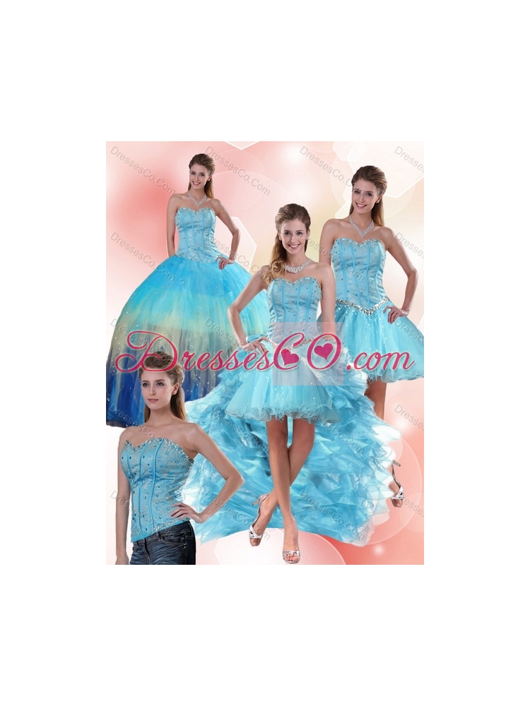 In Stock  Multi Color Quinceanera Dress with Ruffles and Beading