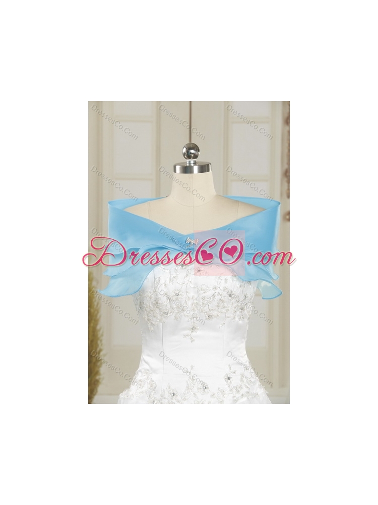 In Stock Baby Blue Quince Dress with Beading and Ruffles