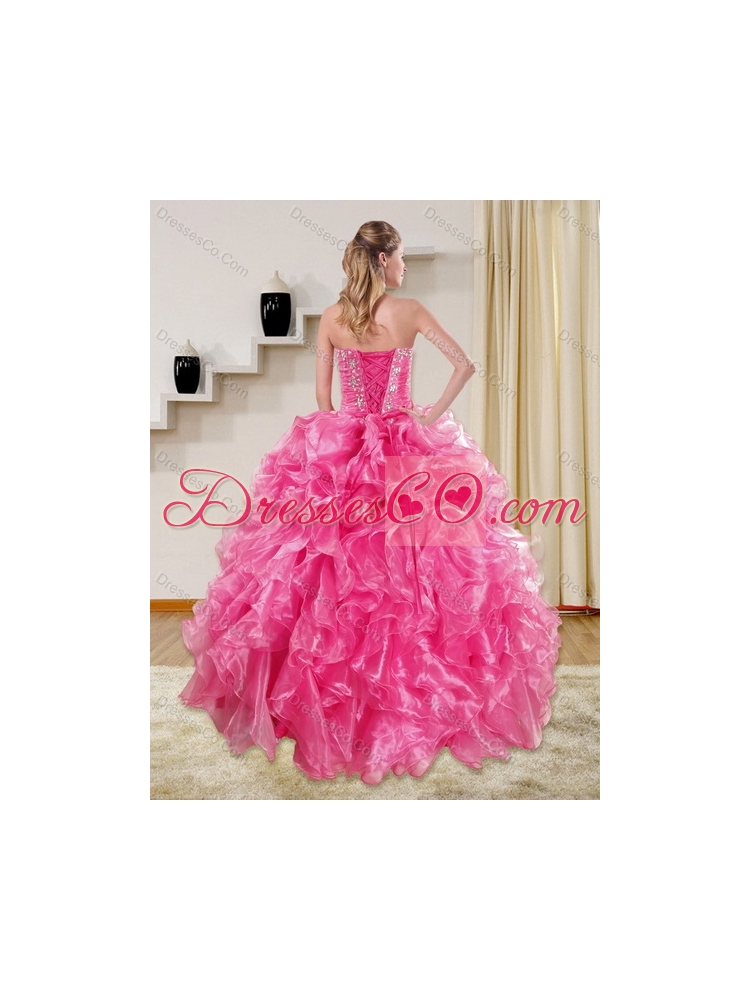 In Stock Hot Pink Quince Dress with Beading and Ruffles for