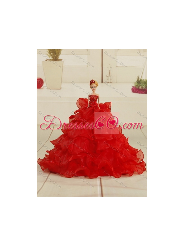 In Stock Strapless Floor Length Quince Dress with Appliques in Hot Pink