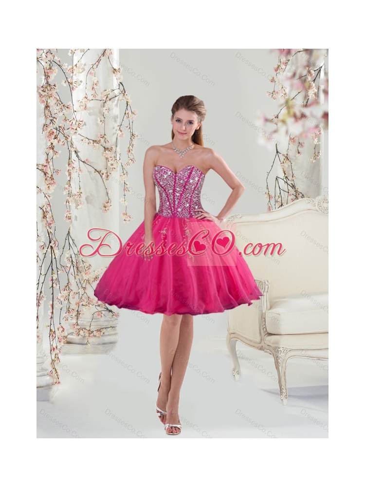 Cheap Hot Pink Sequins and Appliques Prom Dresses