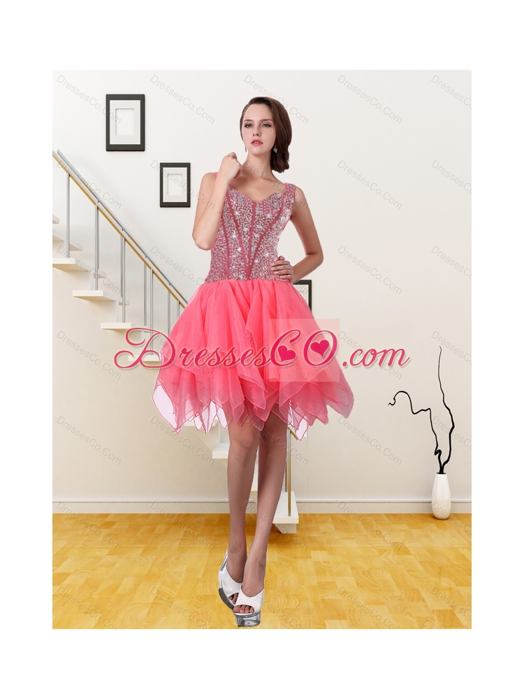 New Style Watermelon Red A Line Straps Prom Dress with Sequins