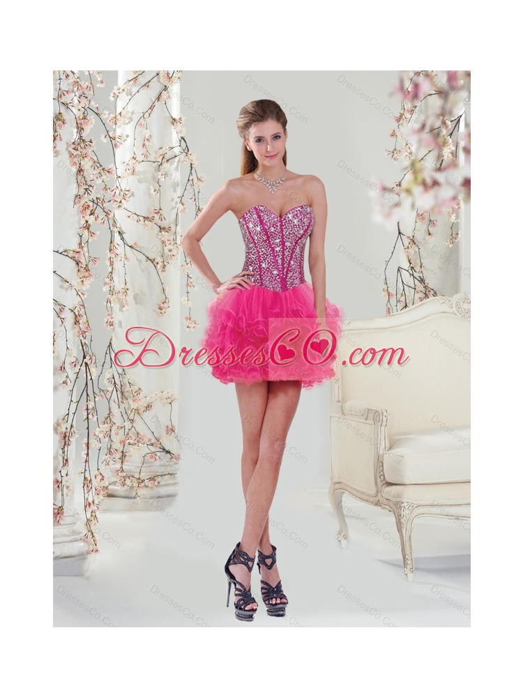 New Style Beading and Ruffles Hot Pink Prom Dresses