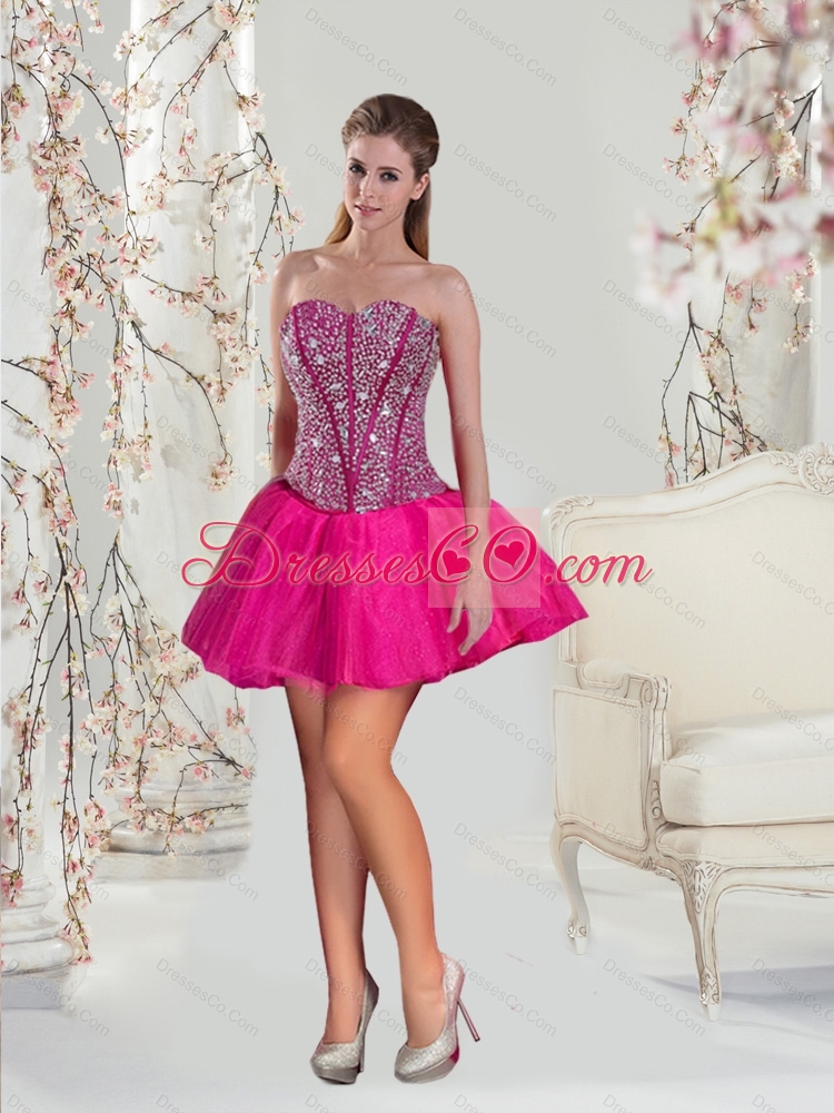 New Style Beading Hot Pink Prom Dresses