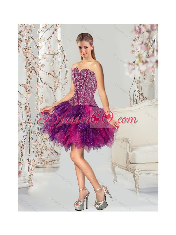 Pretty Beading and Ruching Multi-color Prom Dresses