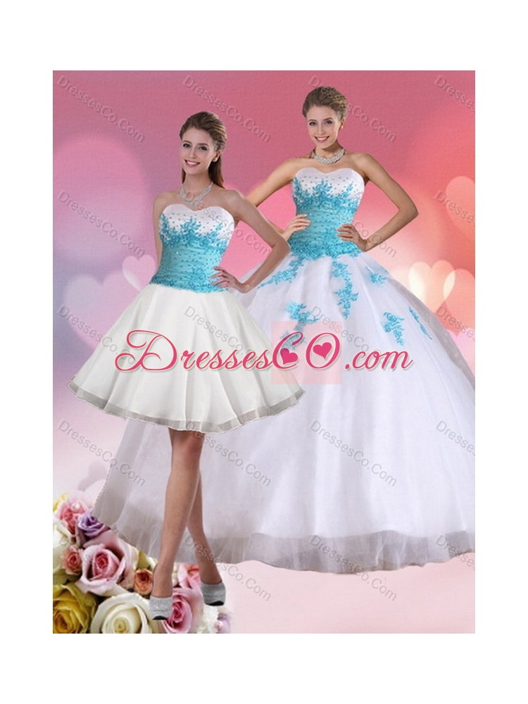Beaded Quinceanera Dress in White and Blue