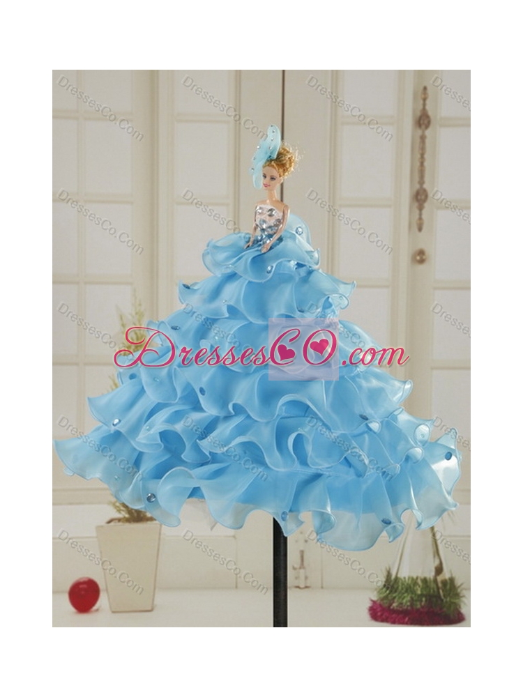 Beaded Quinceanera Dress in White and Blue