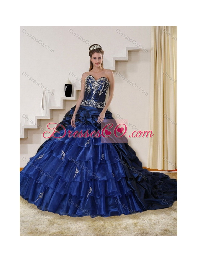 Detachable Embroidery and Beaded Strapless Quinceanera Dress in Navy Blue