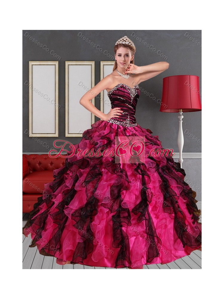 Latest Sweet 15 Dress with Beading and Ruffles in Multi Color