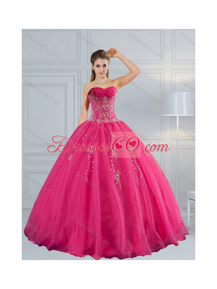 Perfect Hot Pink Quinceanera Dress with Appliques and Beading