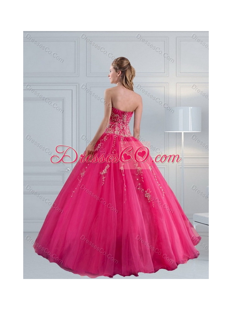 Perfect Hot Pink Quinceanera Dress with Appliques and Beading