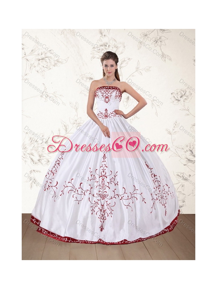 Strapless Floor Length Latest Quinceanera Dress in White and Red