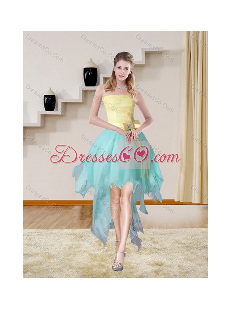 Strapless Floor Length Multi Color Quinceanera Gown with Bowknot