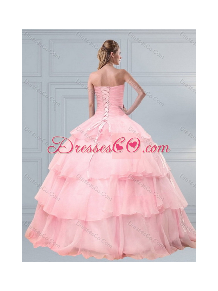 Popular Pink Beaded Quinceanera Dress with Ruffled Layers