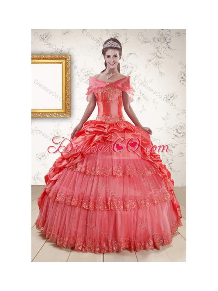 Strapless Latest Quinceanera Dress with Beading and Pick Ups in Coral Red