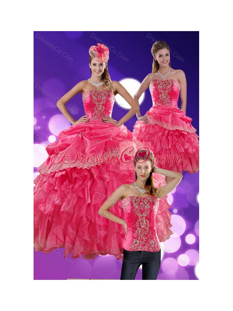 The Most Popular  Hot Pink Latest Quince Dress with Ruffles and Appliques