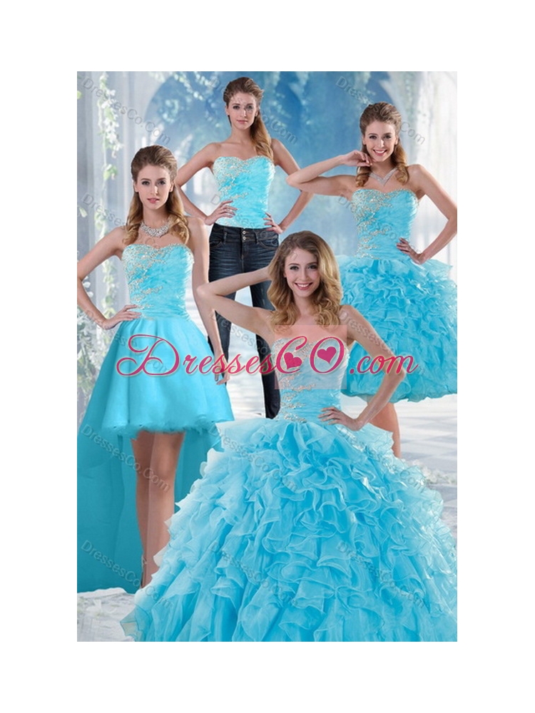 Beautiful Appliques Quince Dress with Beading and Ruffles