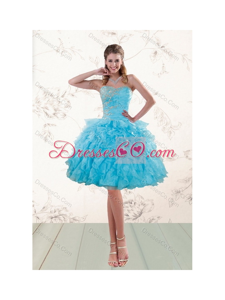Beautiful Baby Blue Sweet Sixteen Dress with Beading and Ruffles