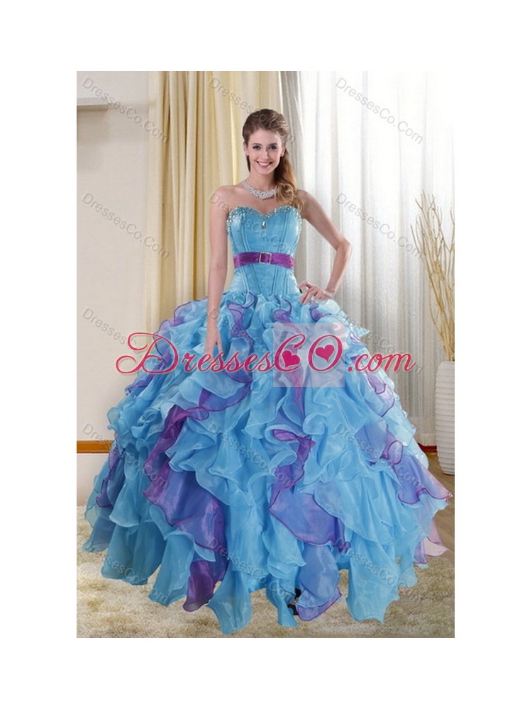 Classic  and Detachable Multi Color Quince Dress with Ruffles and Beading