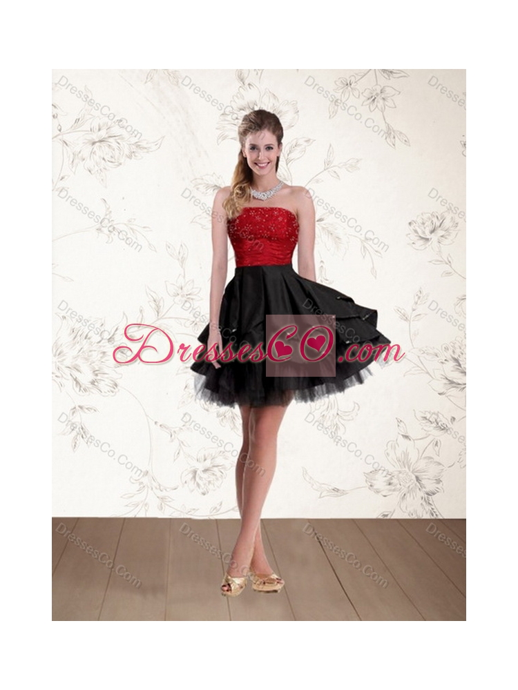 Classic Strapless Beaded Quinceanera Dress in Red and Black