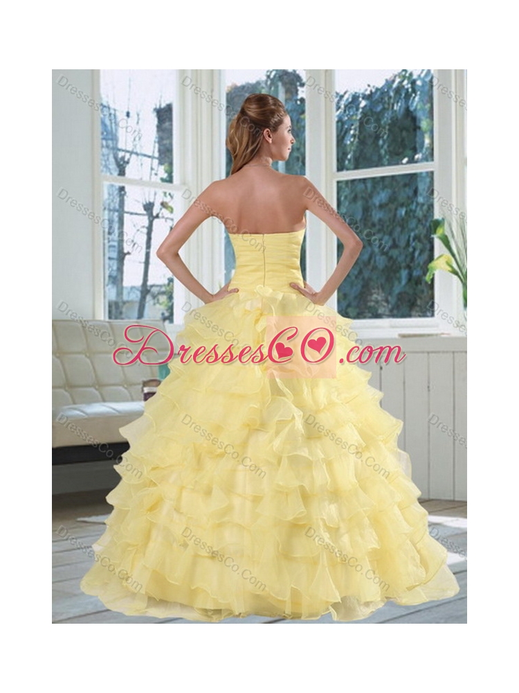 Classic Yellow Quinceanera Dress with Beading and Ruffled Layers