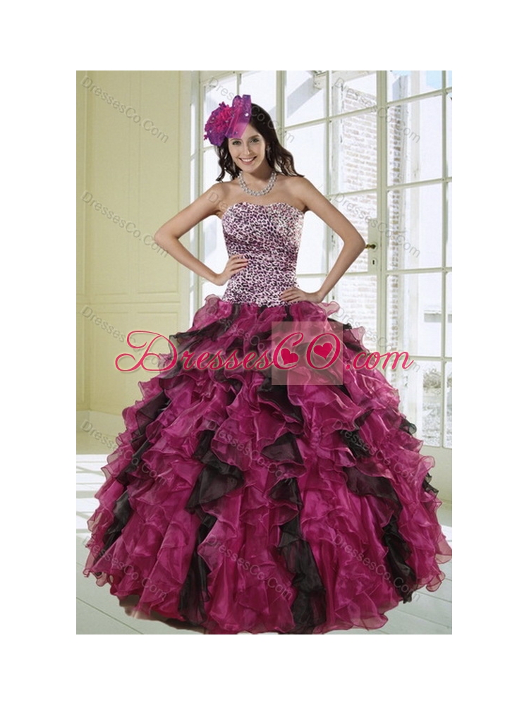 Classical Strapless Multi Color Quinceanera Dress with Leopard Print