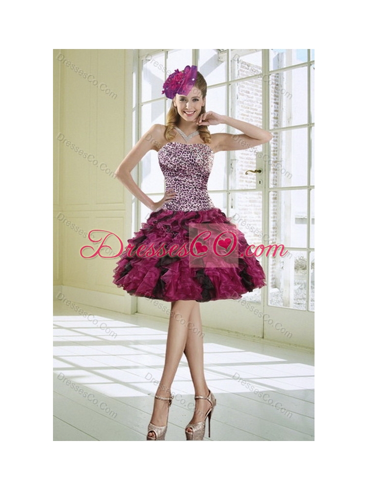 Classical Strapless Multi Color Quinceanera Dress with Leopard Print