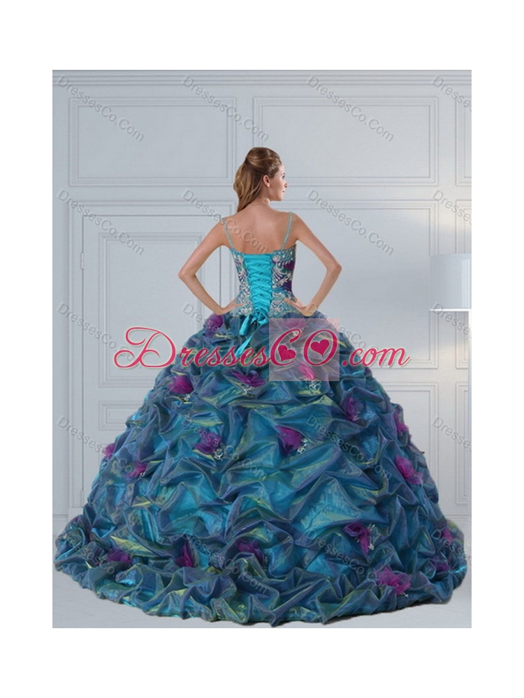 Cute Multi Color Quinceanera Gown with Hand Made Flower and Pick Ups