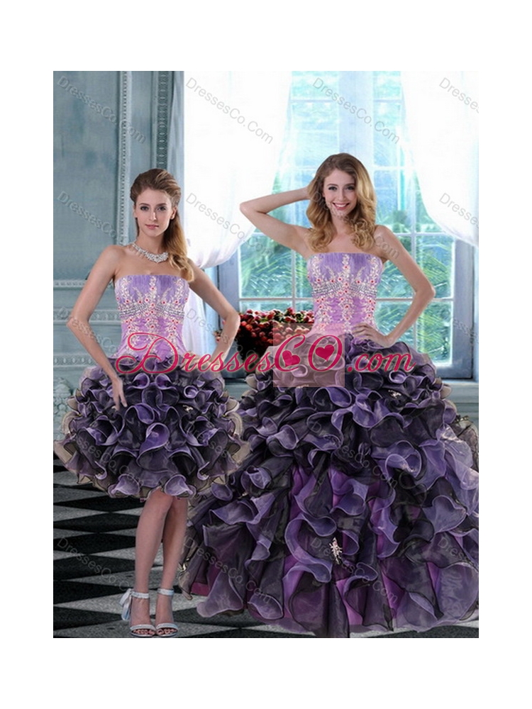 Elegant Appliques and Ruffles Quinceanera Dress in Multi Color
