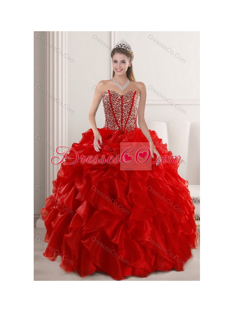 Fashionable Red Latest Quinceanera Dress with Beading and Ruffles