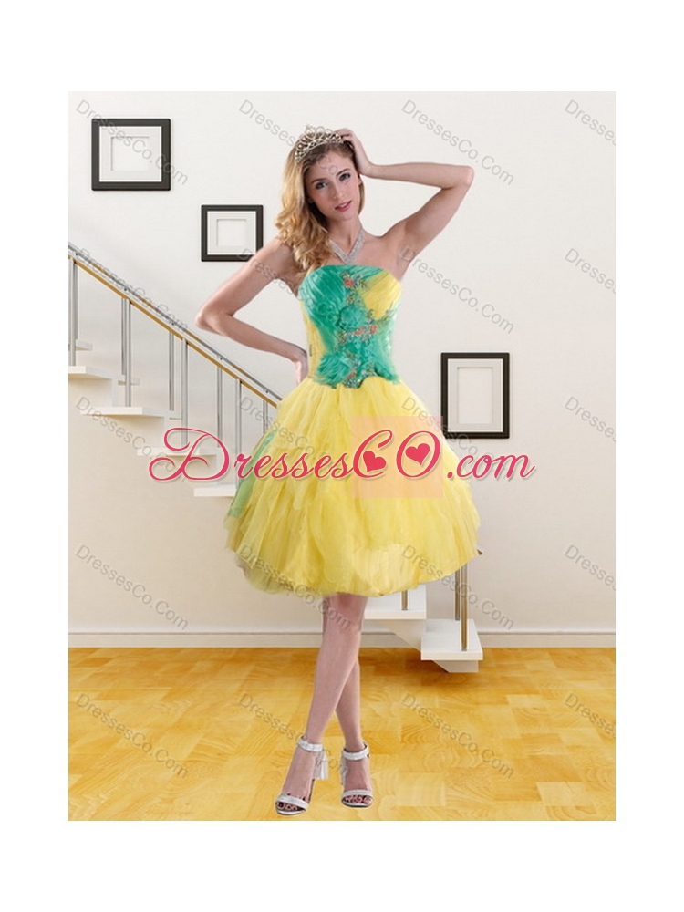 Gorgeous Ruching Quinceanera Dress in Yellow and Green