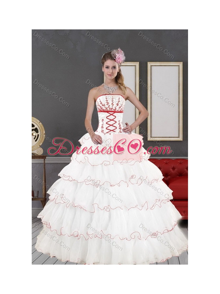 Impressive and Classical White Quinceanera Dress with Appliques and Ruffled Layers