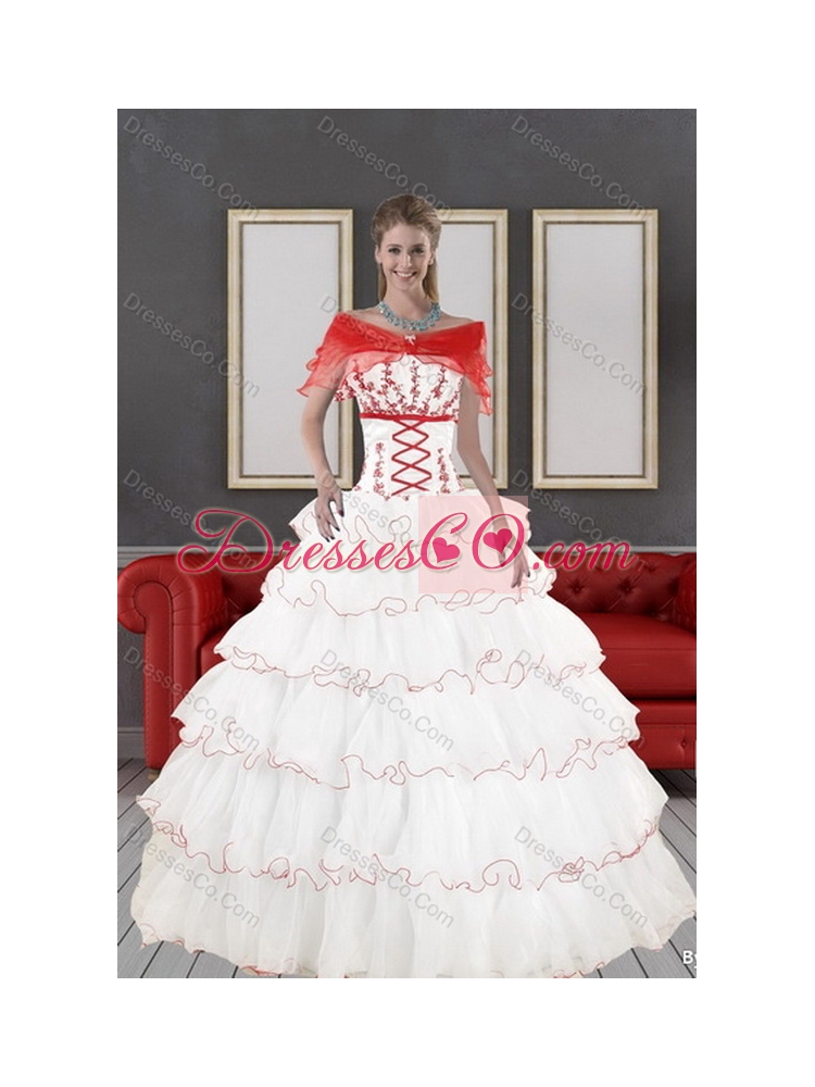 Impressive and Classical White Quinceanera Dress with Appliques and Ruffled Layers