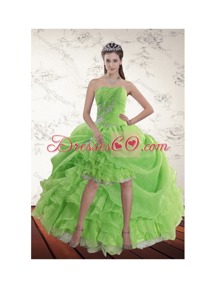 Inexpensive Spring Green Latest Quince Dress with Pick Ups and Beading