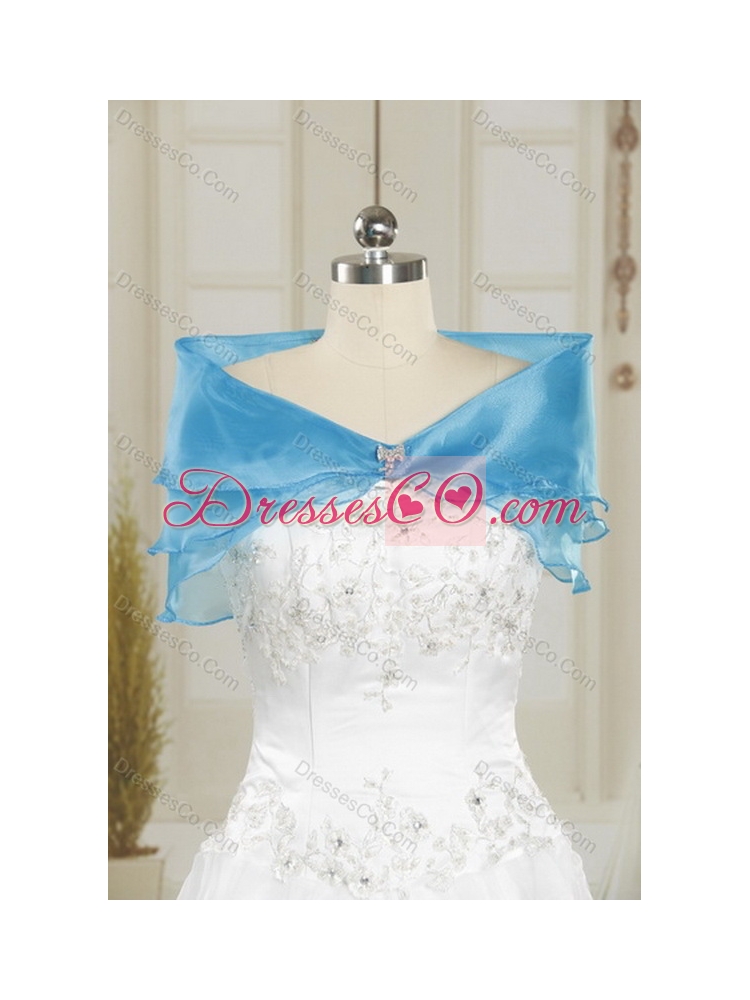 Latest Elegant Baby Blue Quince Dress with Appliques and Ruffles