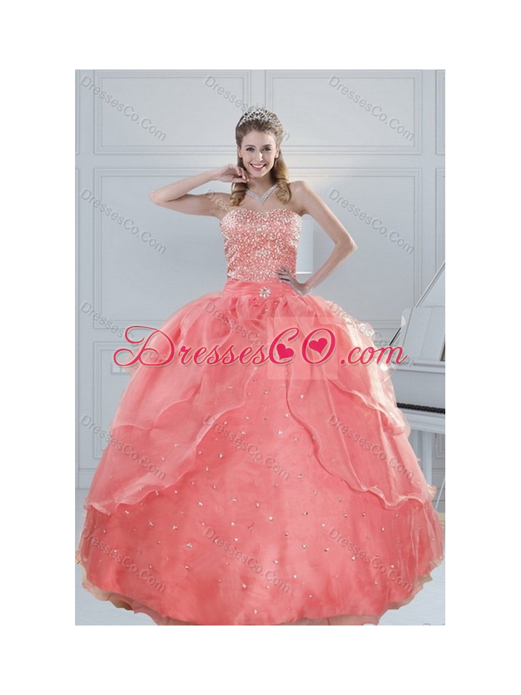 Latest Watermelon Quinceanera Dress with Beading