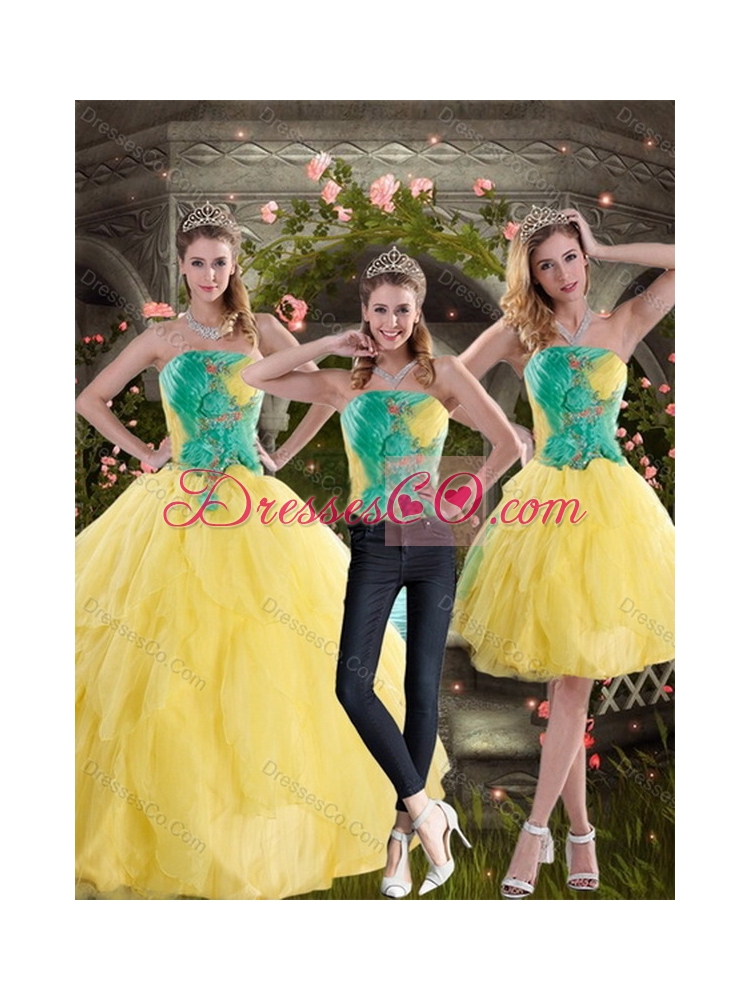 New Style Yellow and Green Quince Dress with Ruching