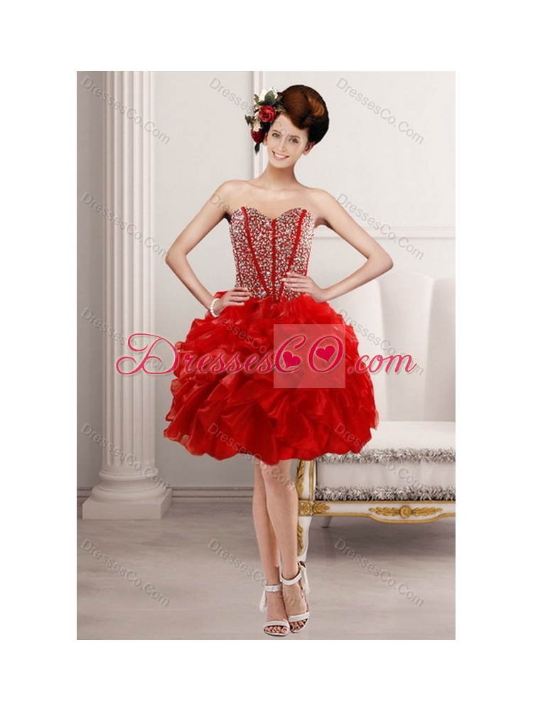 Newest Beading and Ruffles Quince Dress in Red