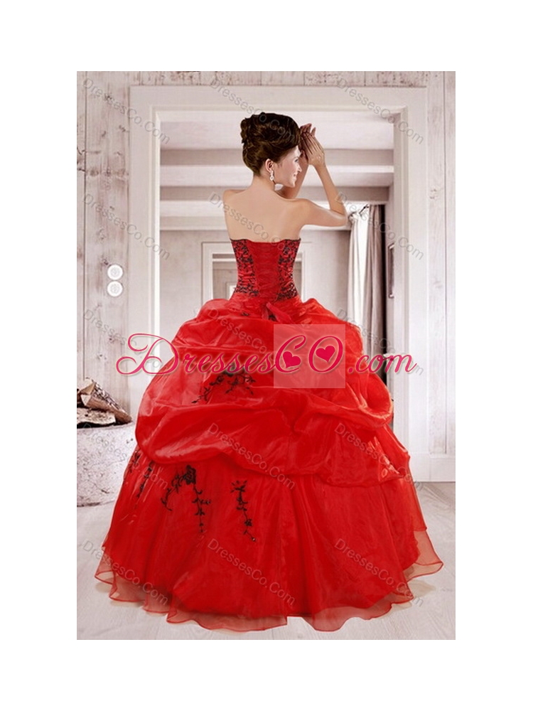 Perfect Red Latest Quinceanera Dress with Appliques and Pick Ups