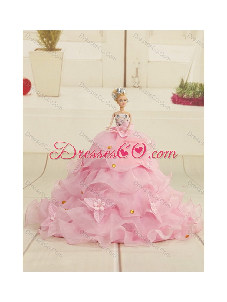 Popular Watermelon Red Quince Dress with Beading and Ruffles