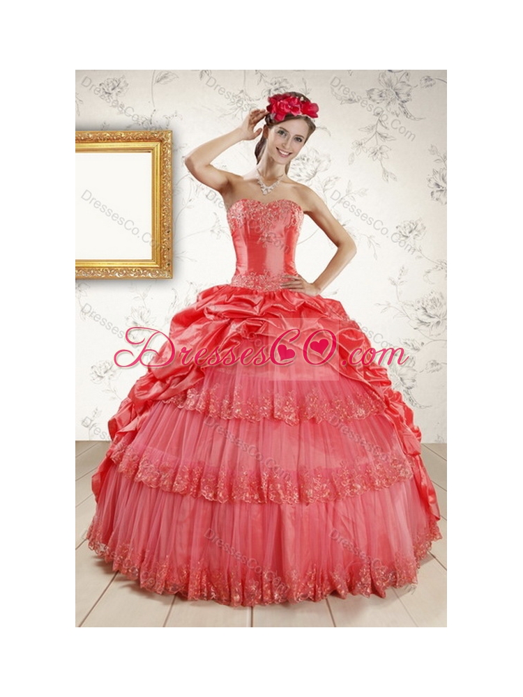 Pretty Strapless Quinceanera Dress with Pick Ups and Beading