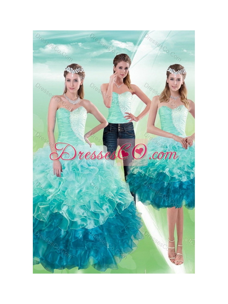 Romantic Multi Color Latest Quince Dress with Beading and Ruffles