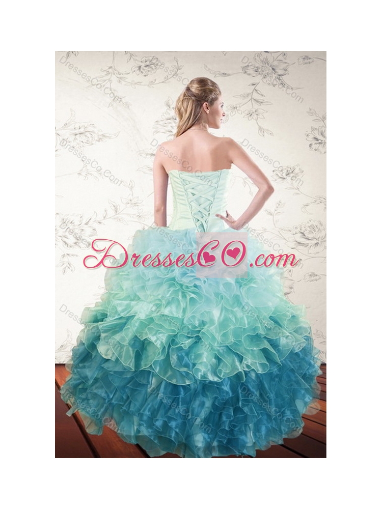 Romantic Multi Color Latest Quince Dress with Beading and Ruffles